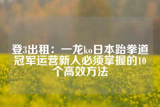 登3出租：一龙ko日本跆拳道冠军运营新人必须掌握的10个高效方法